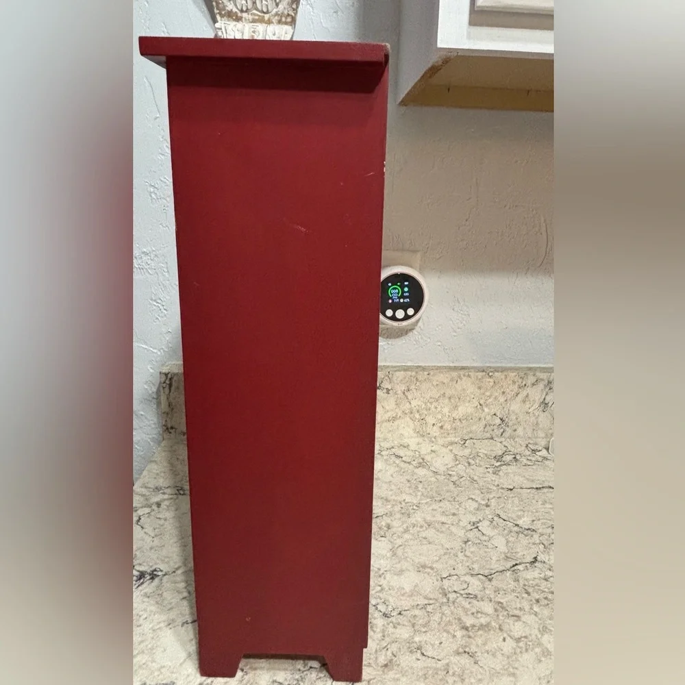 Red Small Counter Top Pie Safe Cabinet Distressed White Drawer Tin-Style Panels